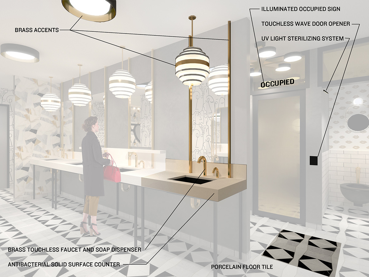 Public Restroom View Highlighting Material Selection.