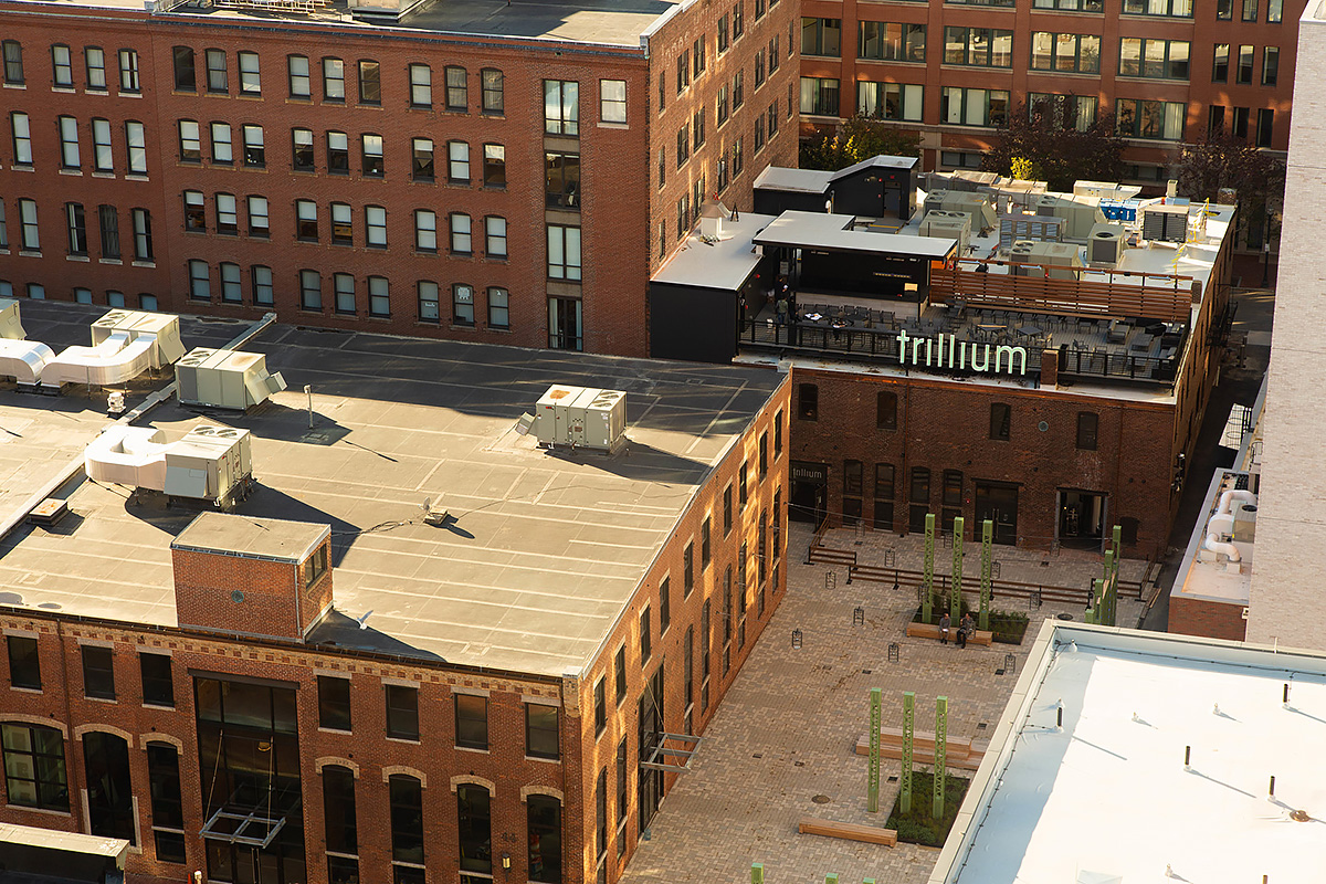 Aerial View of Courtyard and Building.
